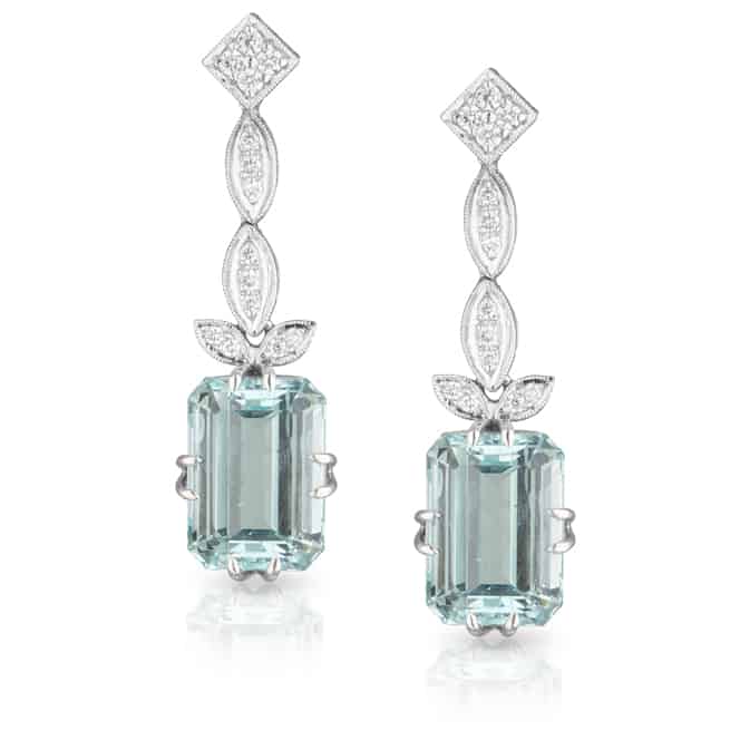 18ct white gold 3.23ct aquamarine & 0.73ct diamond drop earrings -  Jewellery from Mr Harold and Son UK