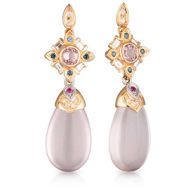 Pink Quartz Sapphire Drop Earrings
