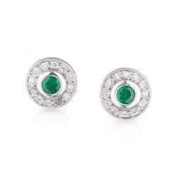 Emerald Diamond Halo Studs