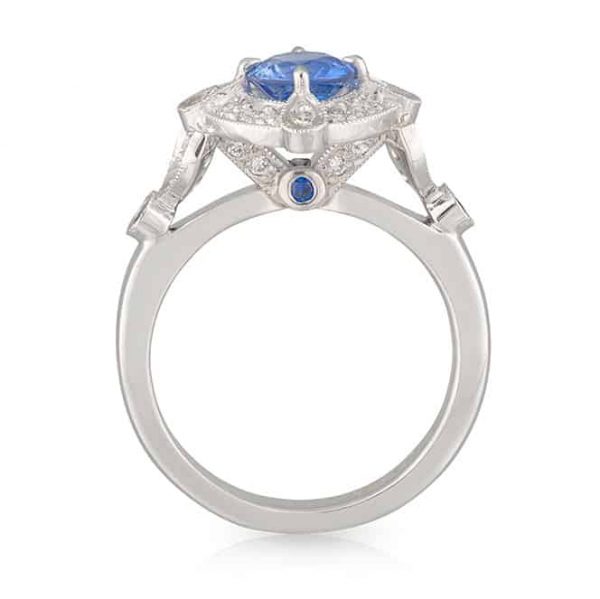 Ceylon Blue Sapphire Diamond Art Deco Engagement Ring - Artisans ...