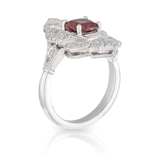 Red Spinel Art Deco Ring