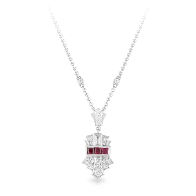 14K White Gold Diamond Emerald Square Filigree Art Deco Necklace – CJ  Charles Jewelers
