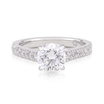 Round Brilliant 4 Claw and Diamond Shoulders Engagement Ring