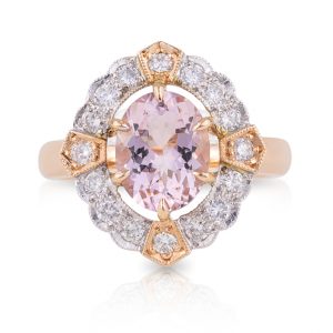Oval Morganite and Art Deco Diamond Dress Ring