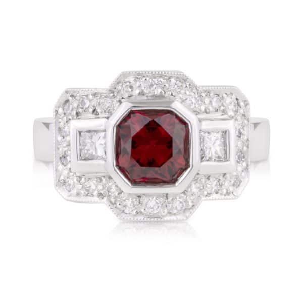 Red Spinel Diamond Engagement Ring