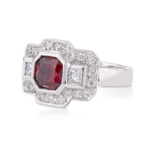 Red Spinel Diamond Engagement Ring