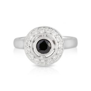 Round Black Spinel and Diamond Ring