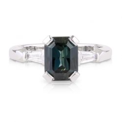 Emerald Parti Sapphire and Tapered Baguette Diamond Engagement Ring