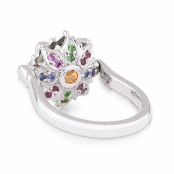 Spinning Engagement Ring with Coloured Gems and Diamonds