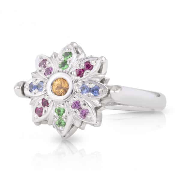 Spinning Engagement Ring with Coloured Gems and Diamonds