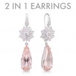 18ct White Gold Transitional Tear Drop Morganite and Diamond Earrings.