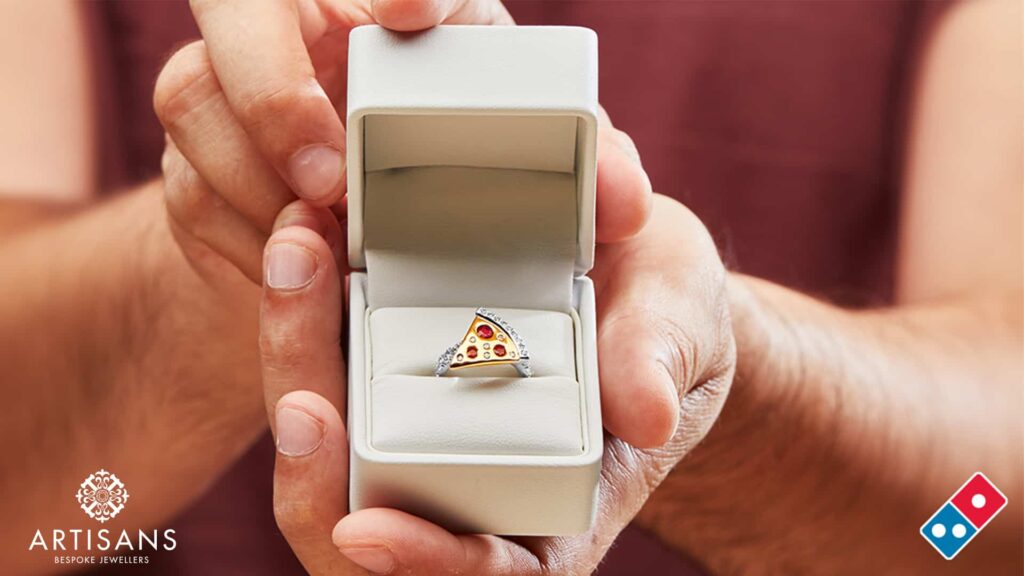 Domino's Pizza Slice Ring handmade by Artisans Bespoke Jewellers