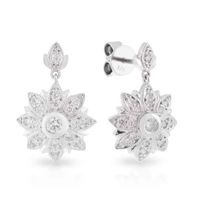 Flower Diamond Art Deco Drop Earrings - Artisans Bespoke Jewellers
