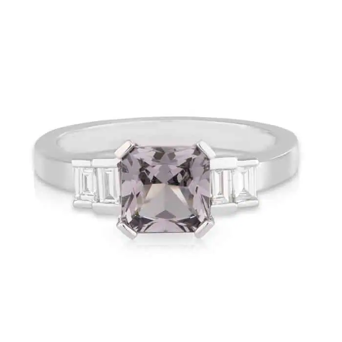 Grey Spinel Baguette Diamond Ring
