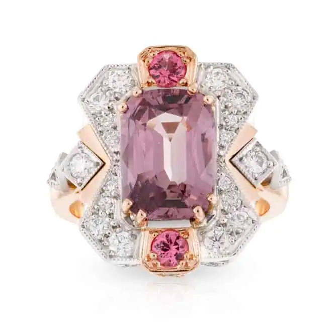 Spinel Long Cushion Cut and Diamond Ring