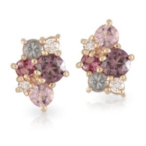 9ct White Gold Pink Sapphire, Spinel and Diamond Mini Bubble Studs