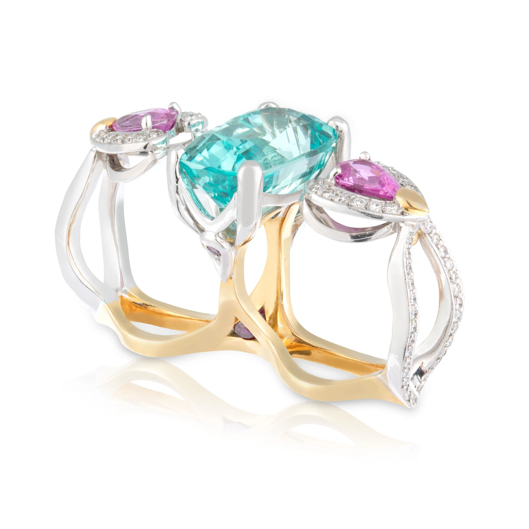 Aquamarine and Sapphire Tammy Dual Finger Ring