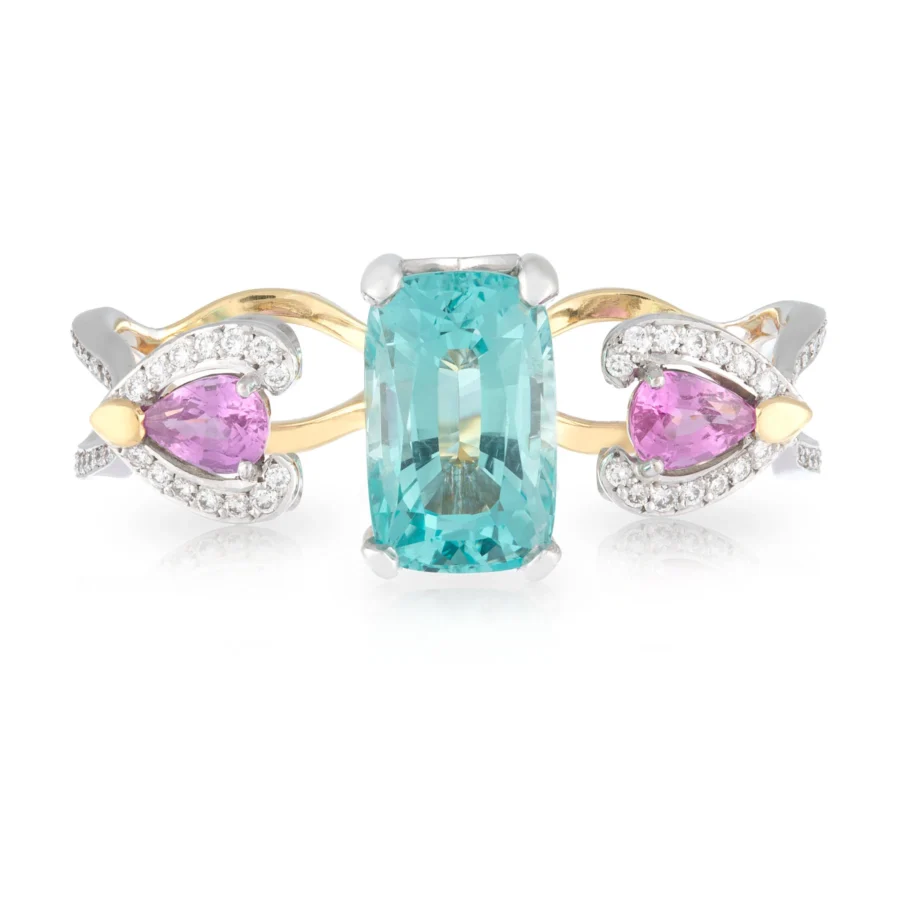 Aquamarine and Sapphire Tammy Dual Finger Ring Front