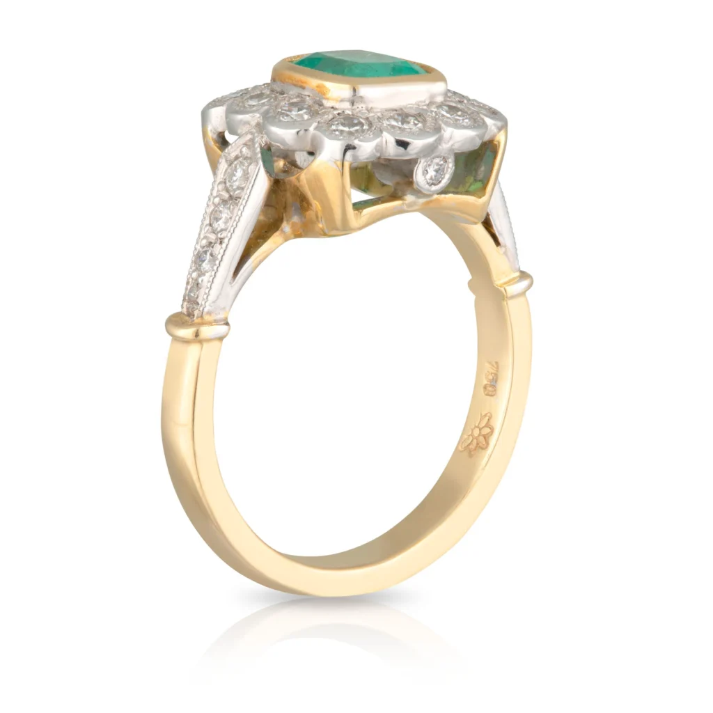 Emerald and Diamond Halo Dress Ring
