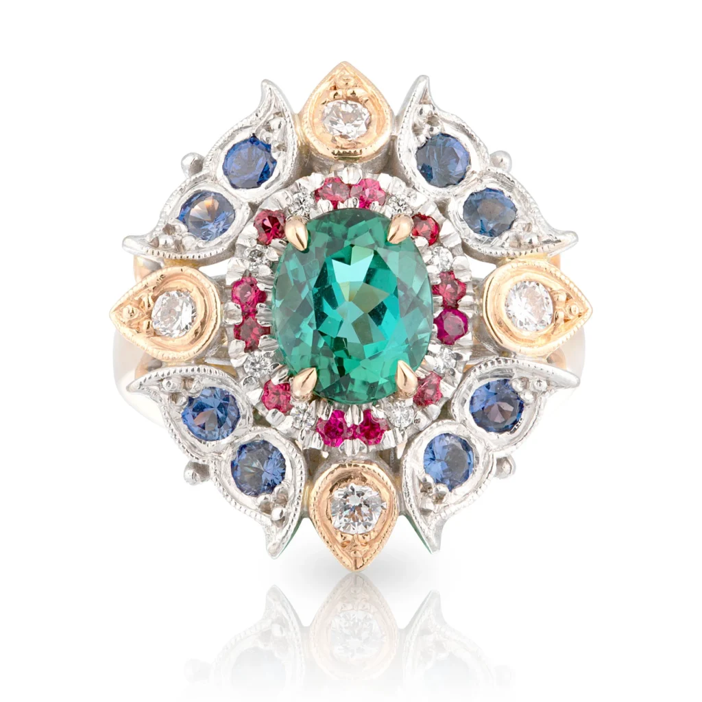Fruit Salad Mint Tourmaline Wings Ring Front