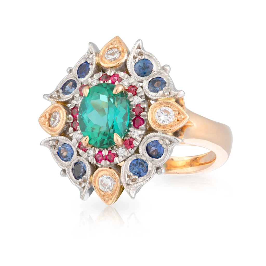 Fruit Salad Mint Tourmaline Wings Ring Front Left