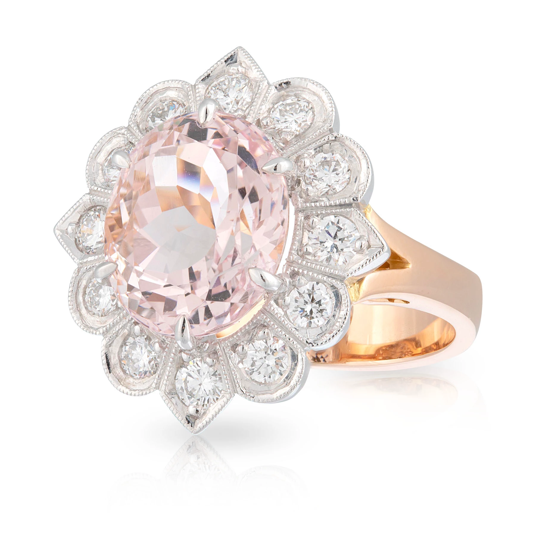 Oval Morganite Diamond Halo Dress Ring