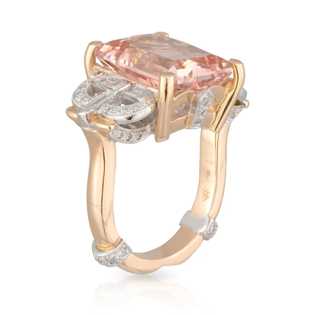 Radiant cut Morganite and Diamond Dress Ring