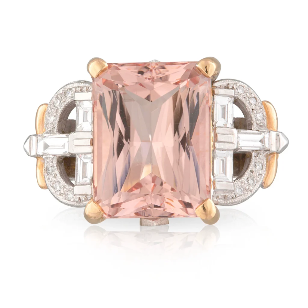 Radiant cut Morganite and Diamond Dress Ring_Front