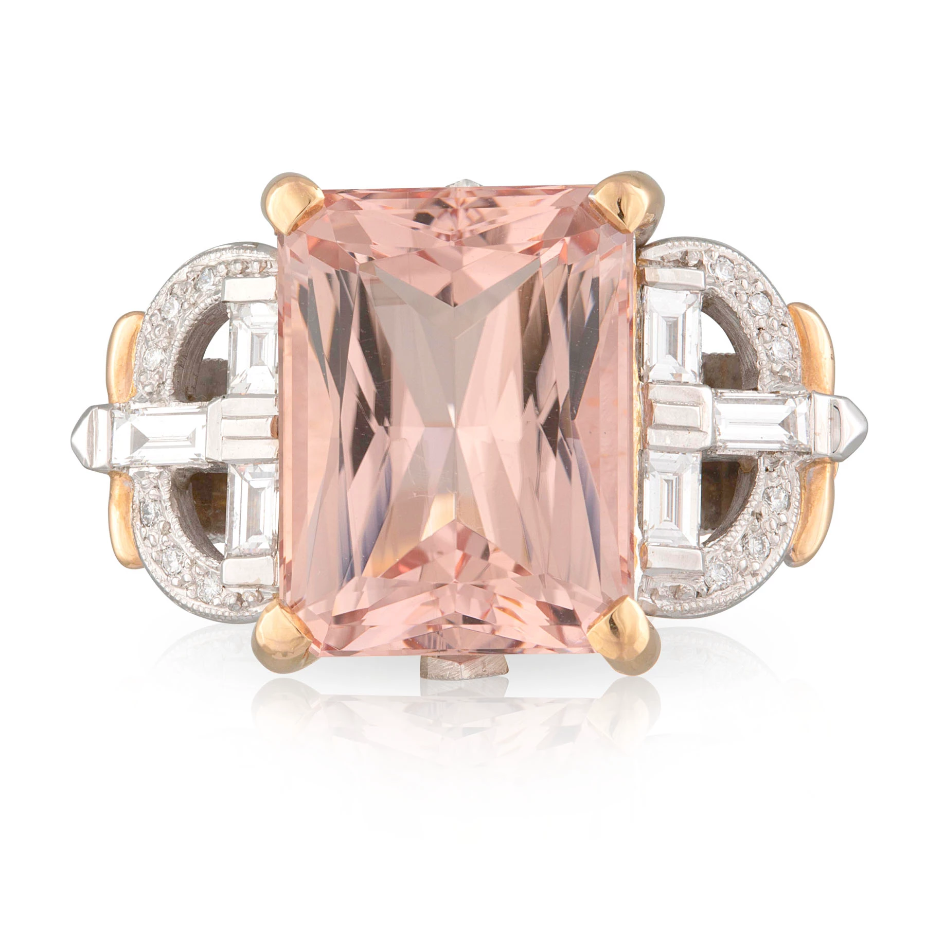 Radiant cut Morganite and Diamond Dress Ring_Front