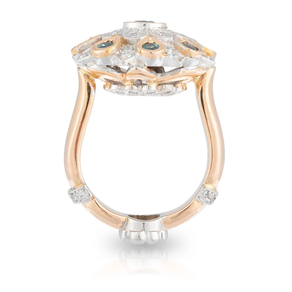 Alexandrite and Diamond Flower Ring Sitting Up