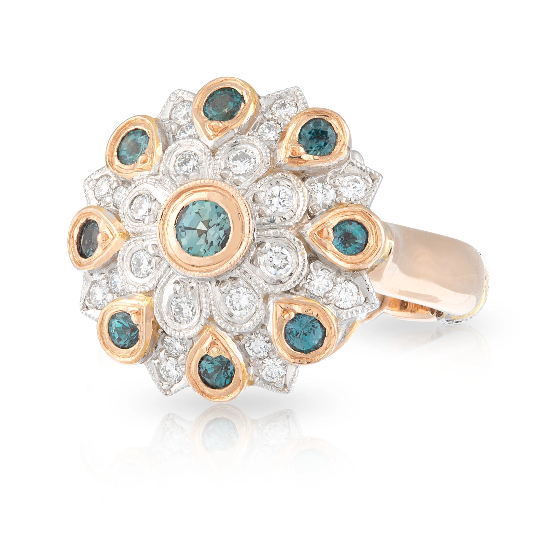 Alexandrite and Diamond Flower Ring