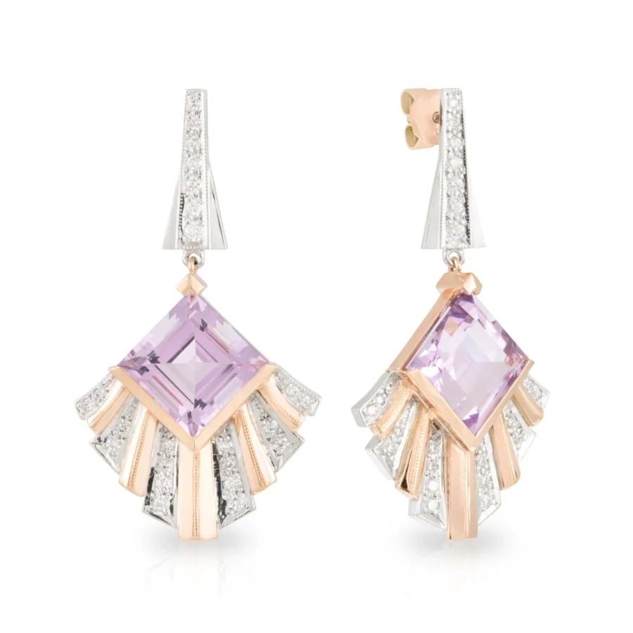 Amethyst Fan Art Deco Drop Earrings