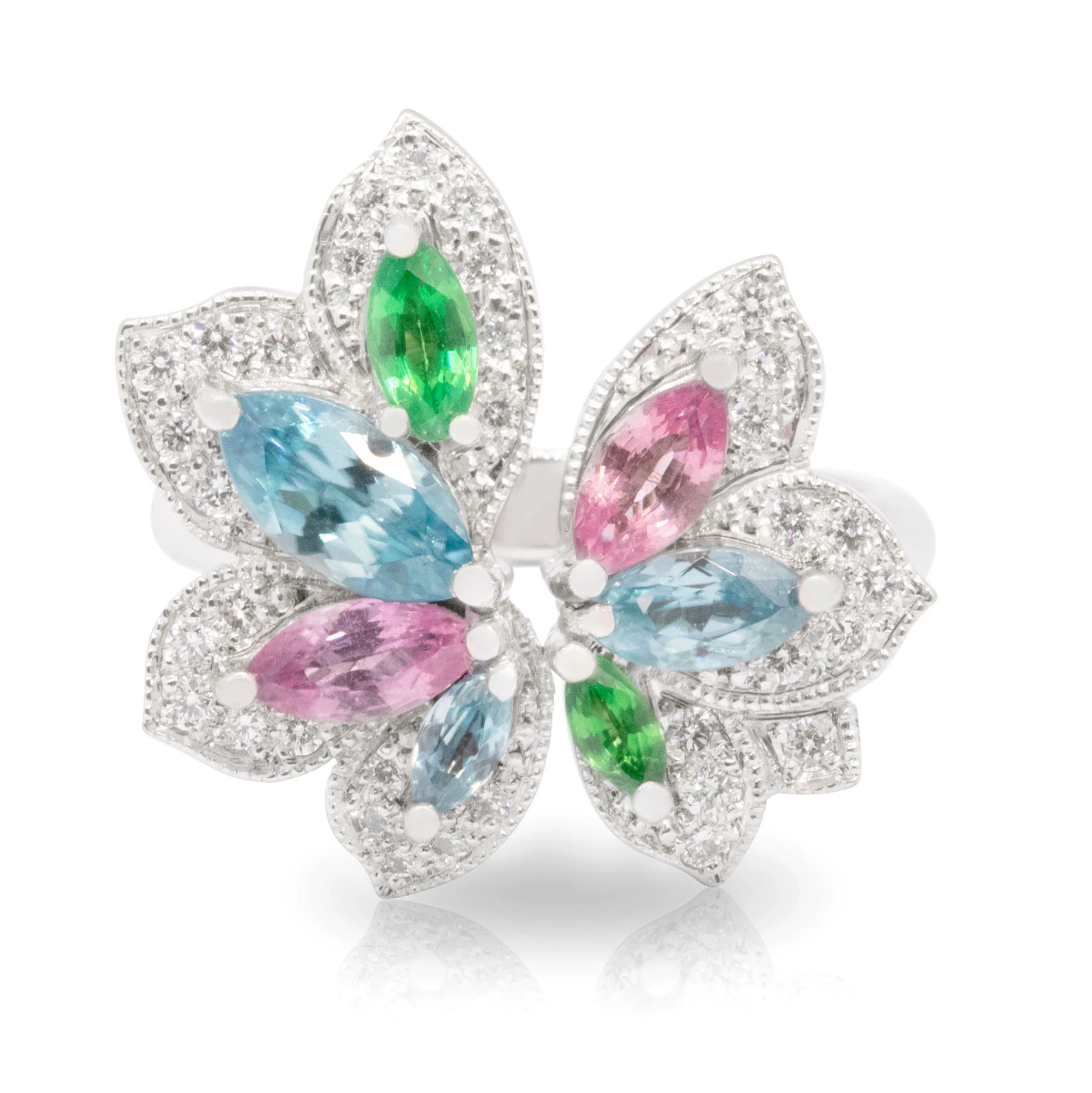 Angelique Blue Green Pink Ring Front