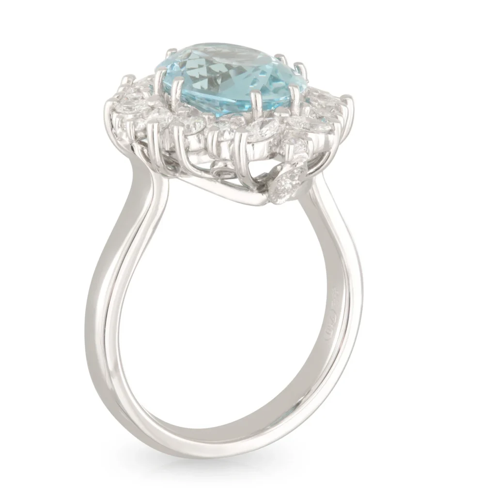 Aquamarine Deco Diamond Halo Ring