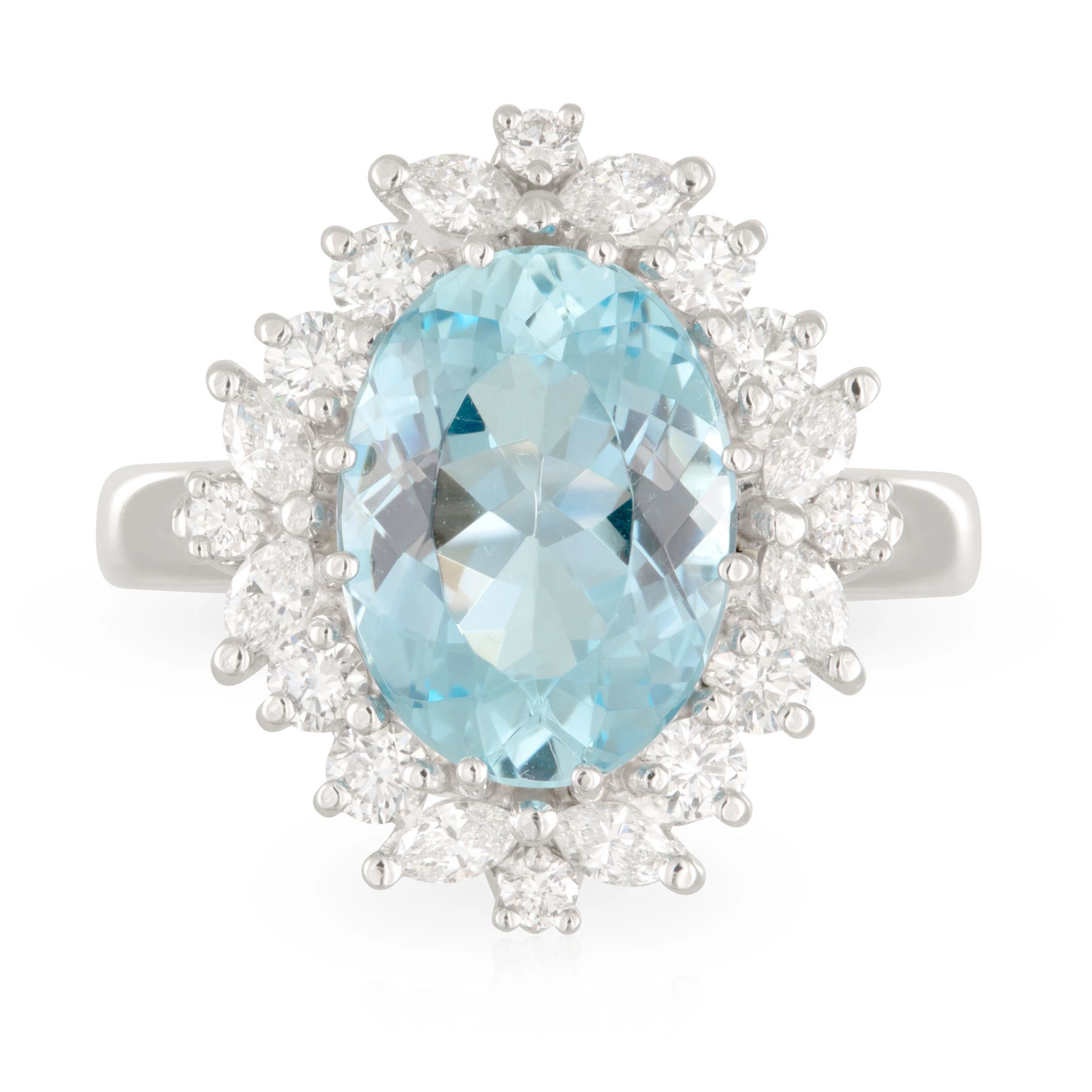 Aquamarine Deco Diamond Halo Ring