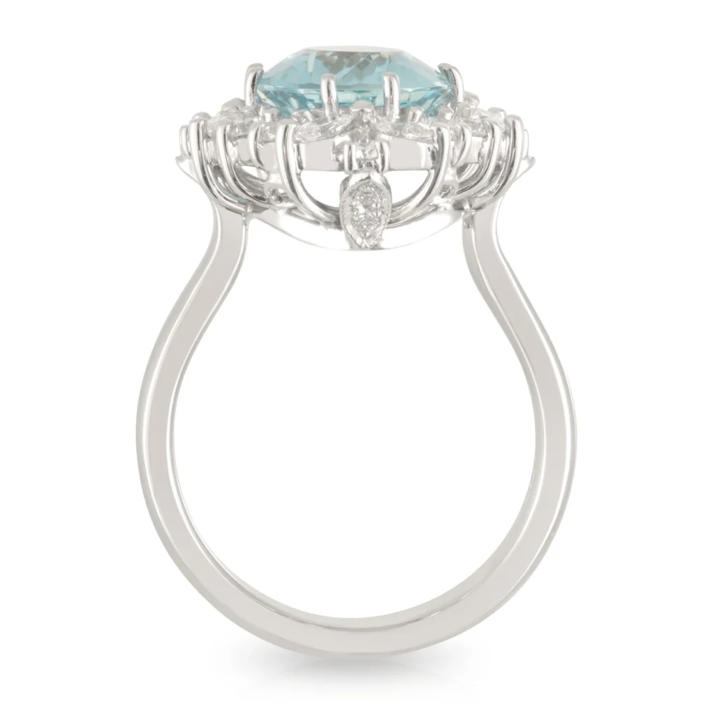 Aquamarine Deco Diamond Halo Ring