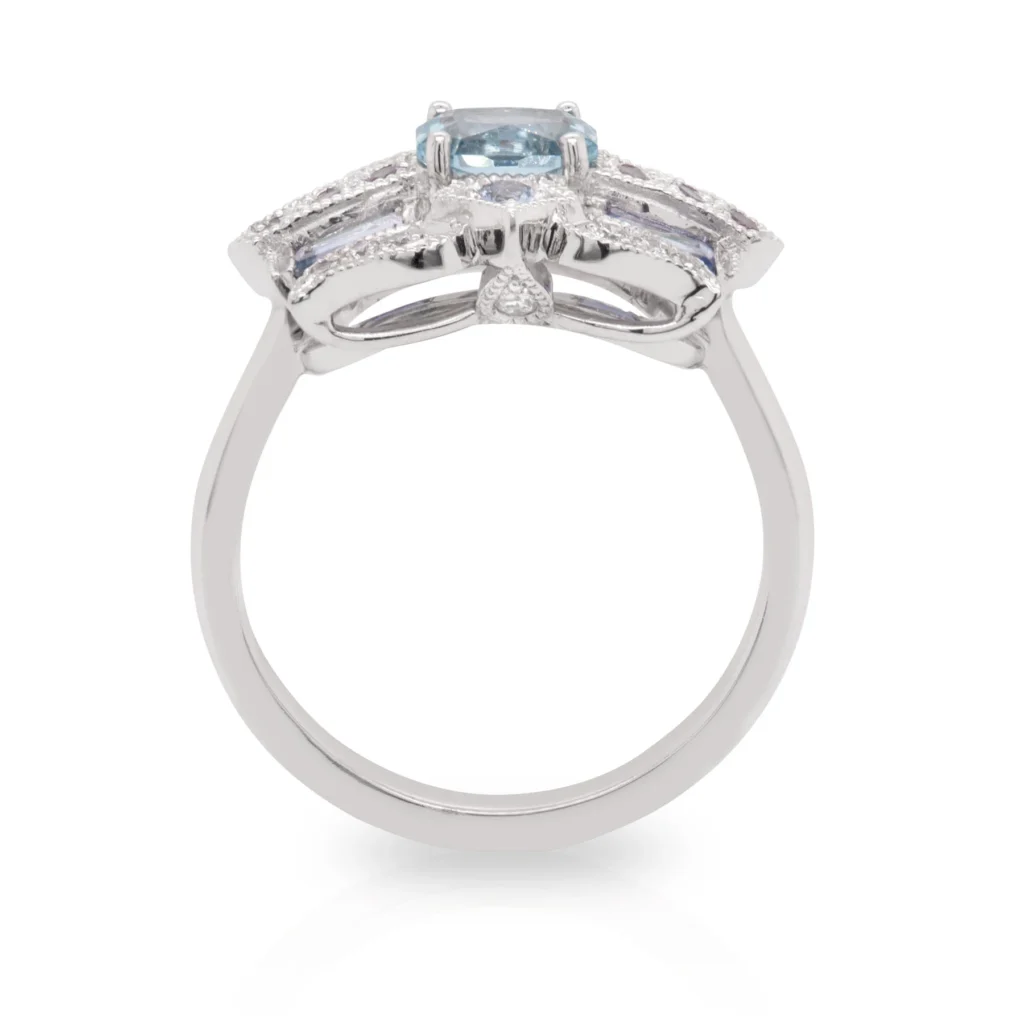 Aquamarine Sunset Ring Sitting Up