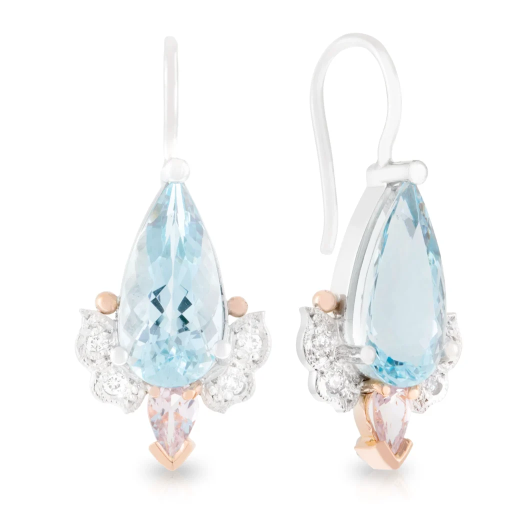 Aquamarine and Sapphires Drop Earrings