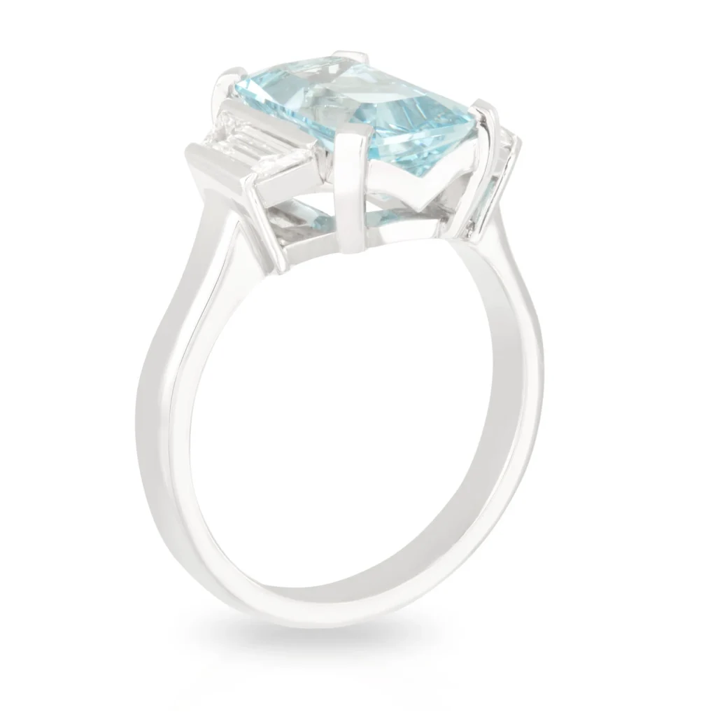 Aquamarine and Trapezoid Diamond Ring