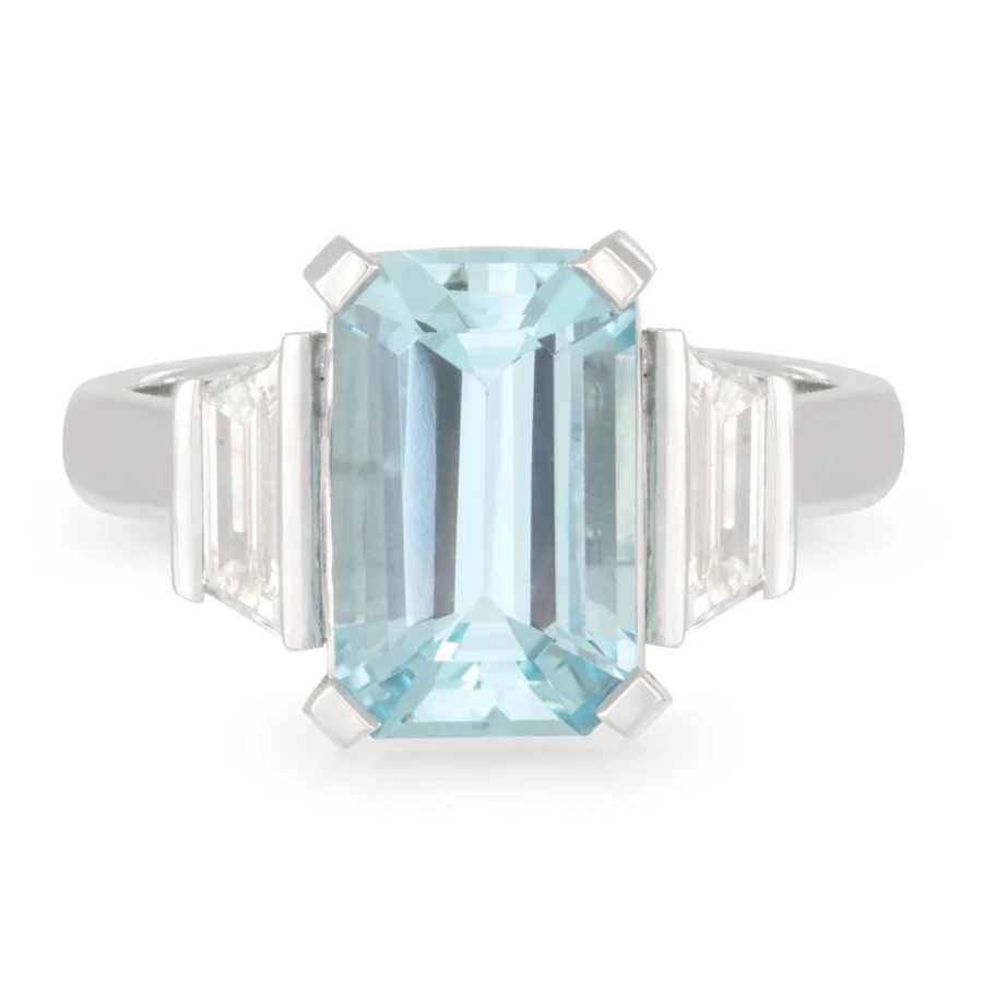 Aquamarine and Trapezoid Diamond Ring