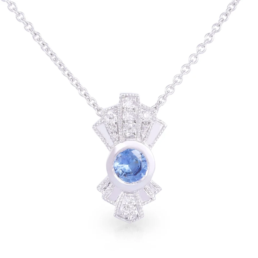 Art Deco Blue Sapphire and Diamond Pendant
