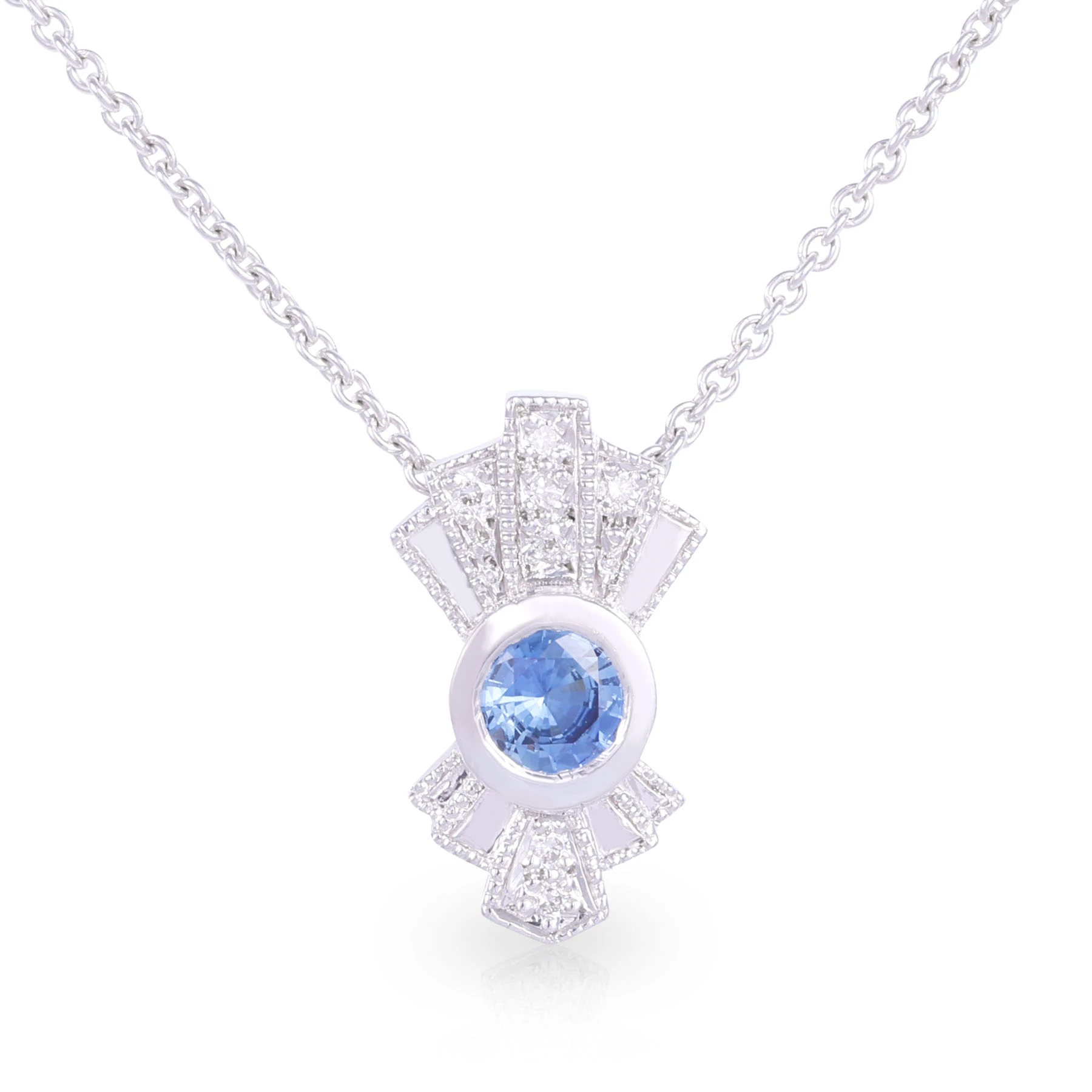 Art Deco Blue Sapphire and Diamond Pendant