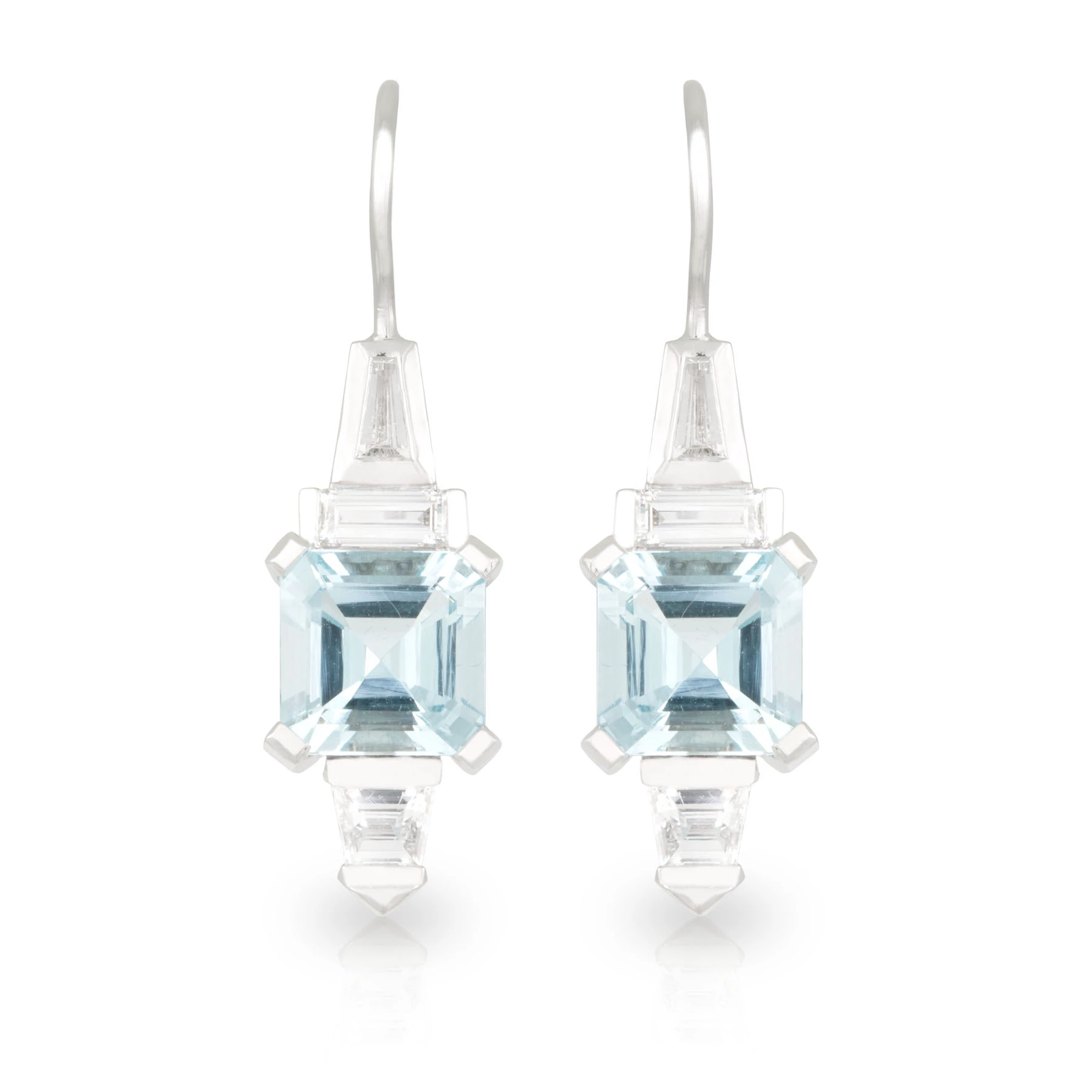 Asscher cut Aquamarine and Diamond Drops