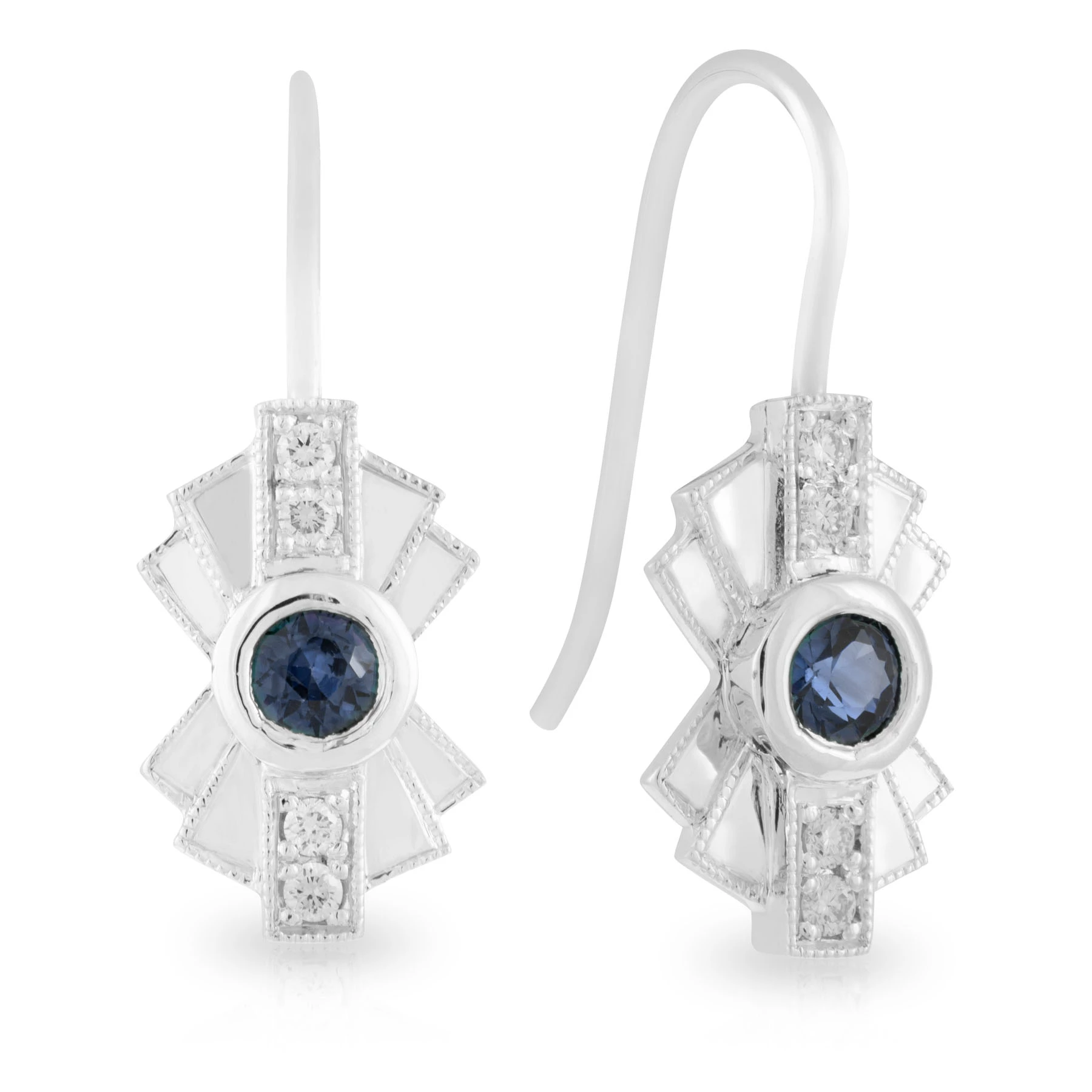 Blue Sapphire Art Deco Drop Earrings