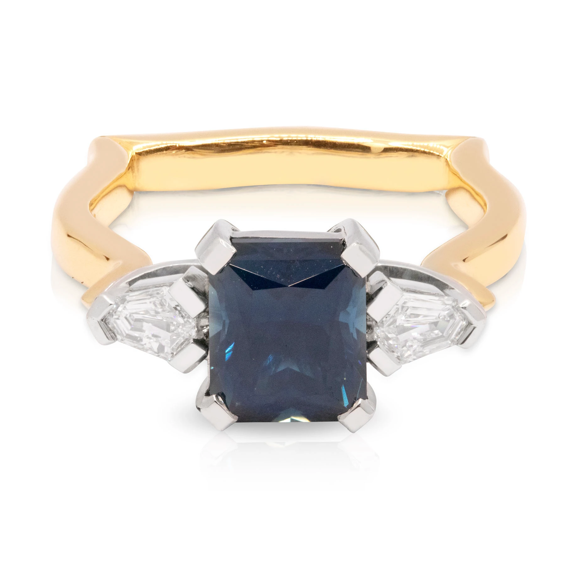 Blue and Shield Diamonds Trilogy Engagement Ring