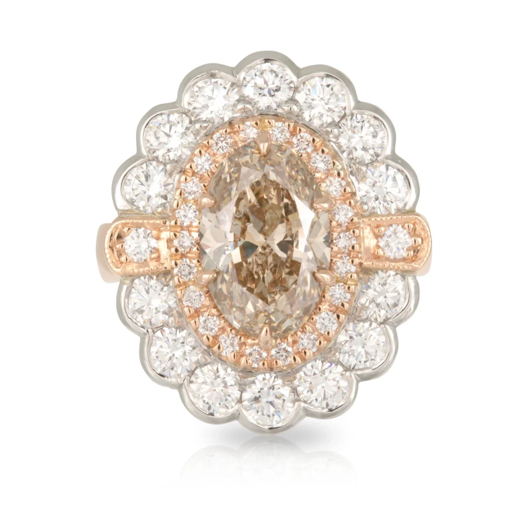 Cognac Diamond Double Halo Engagement Ring