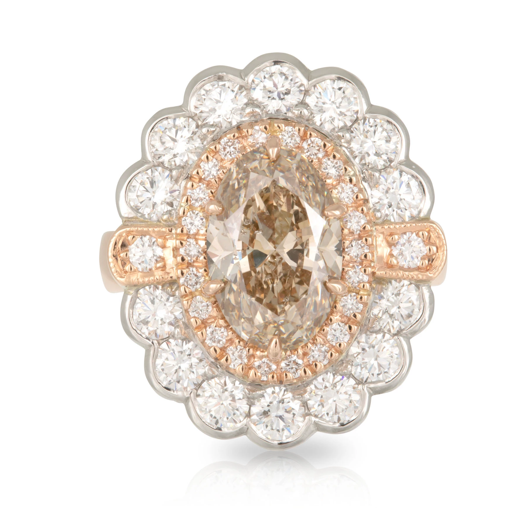Cognac Diamond Double Halo Engagement Ring