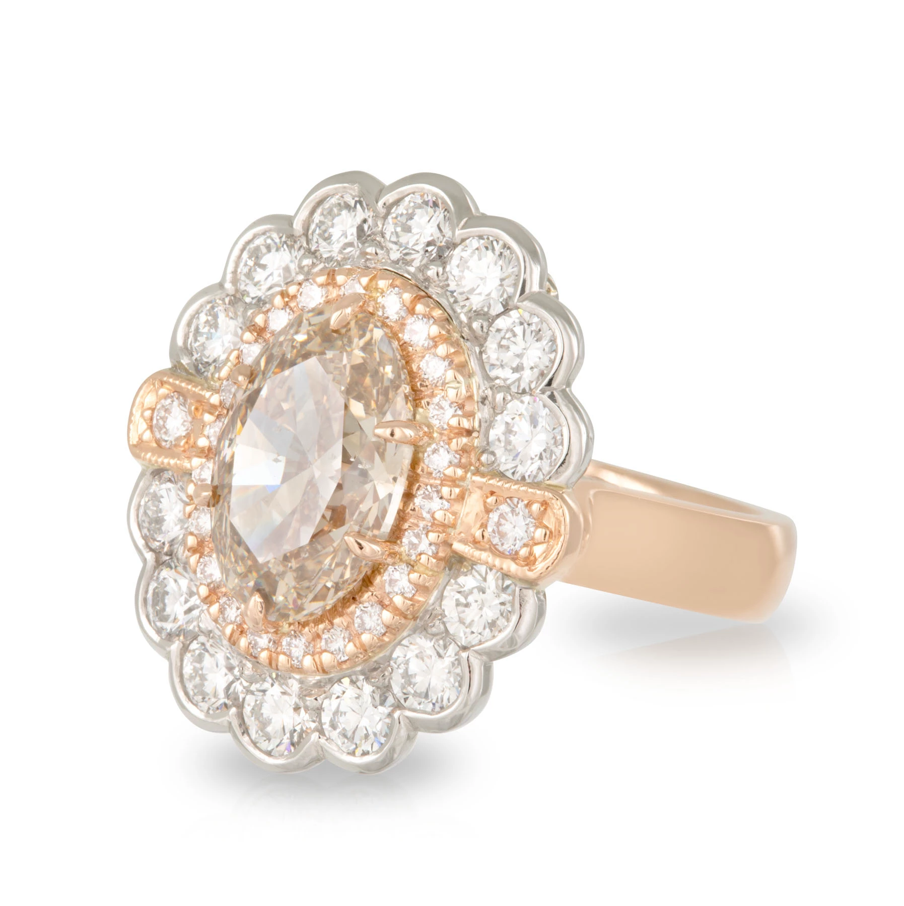 Cognac Diamond Double Halo Engagement Ring