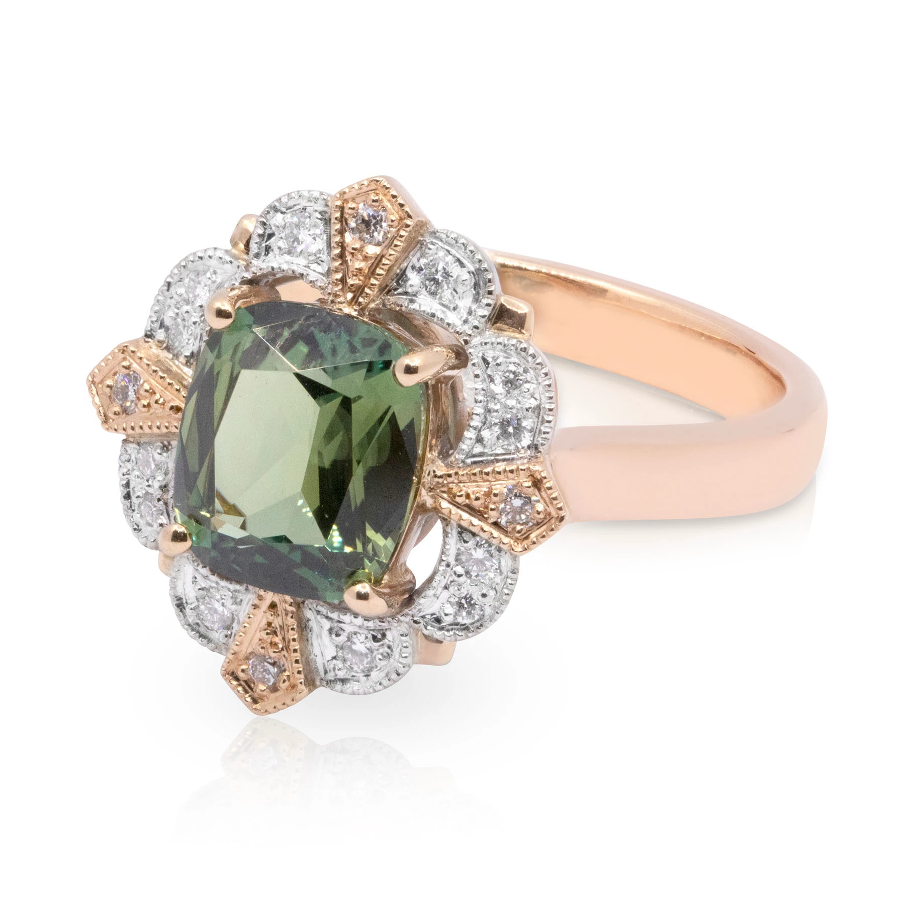 Cushion Sapphire Art Deco Diamond Halo Engagement Ring
