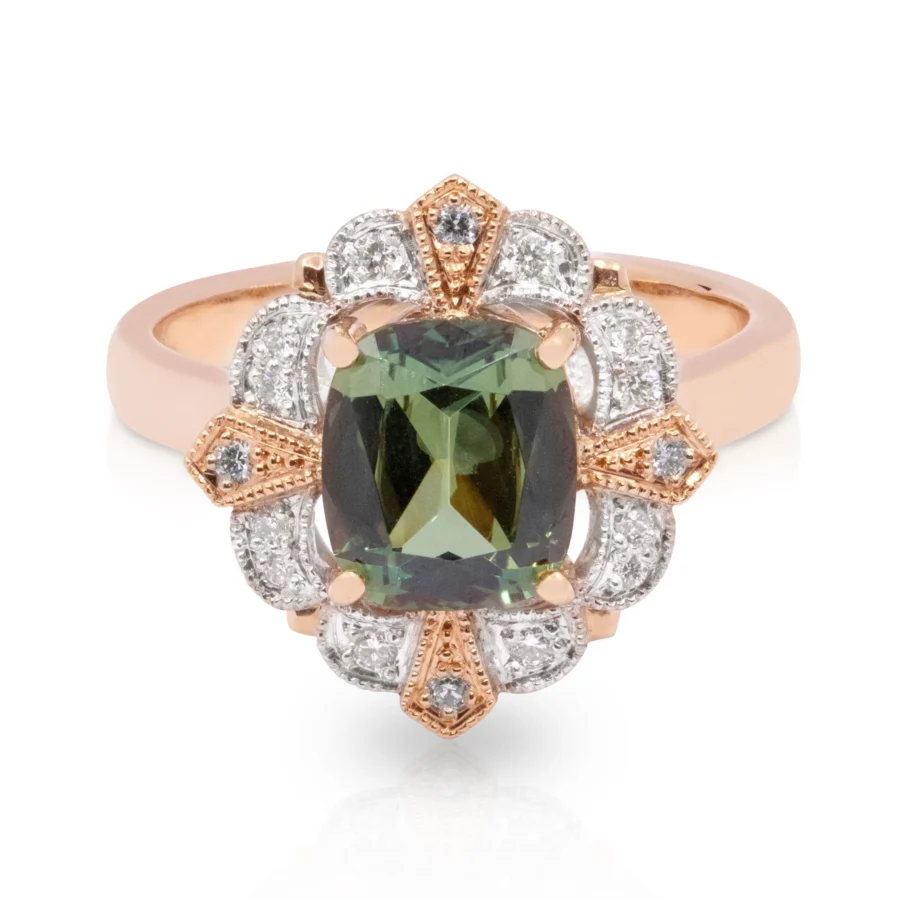 Cushion Sapphire Art Deco Diamond Halo Engagement Ring